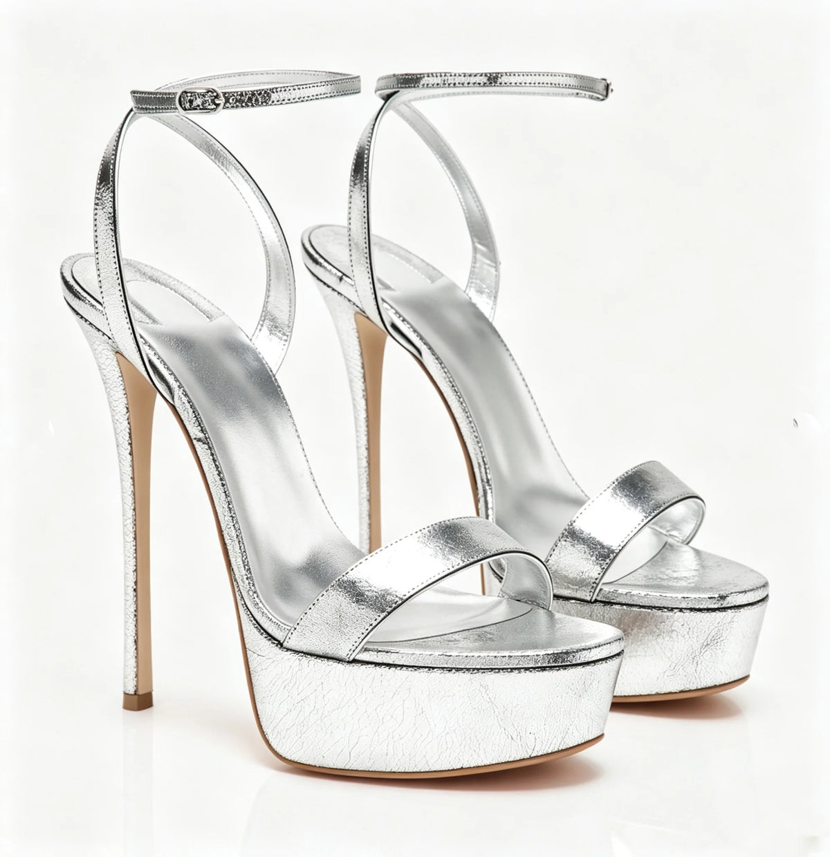 Metallic Rose Gold Platform Stiletto Sandals for Women