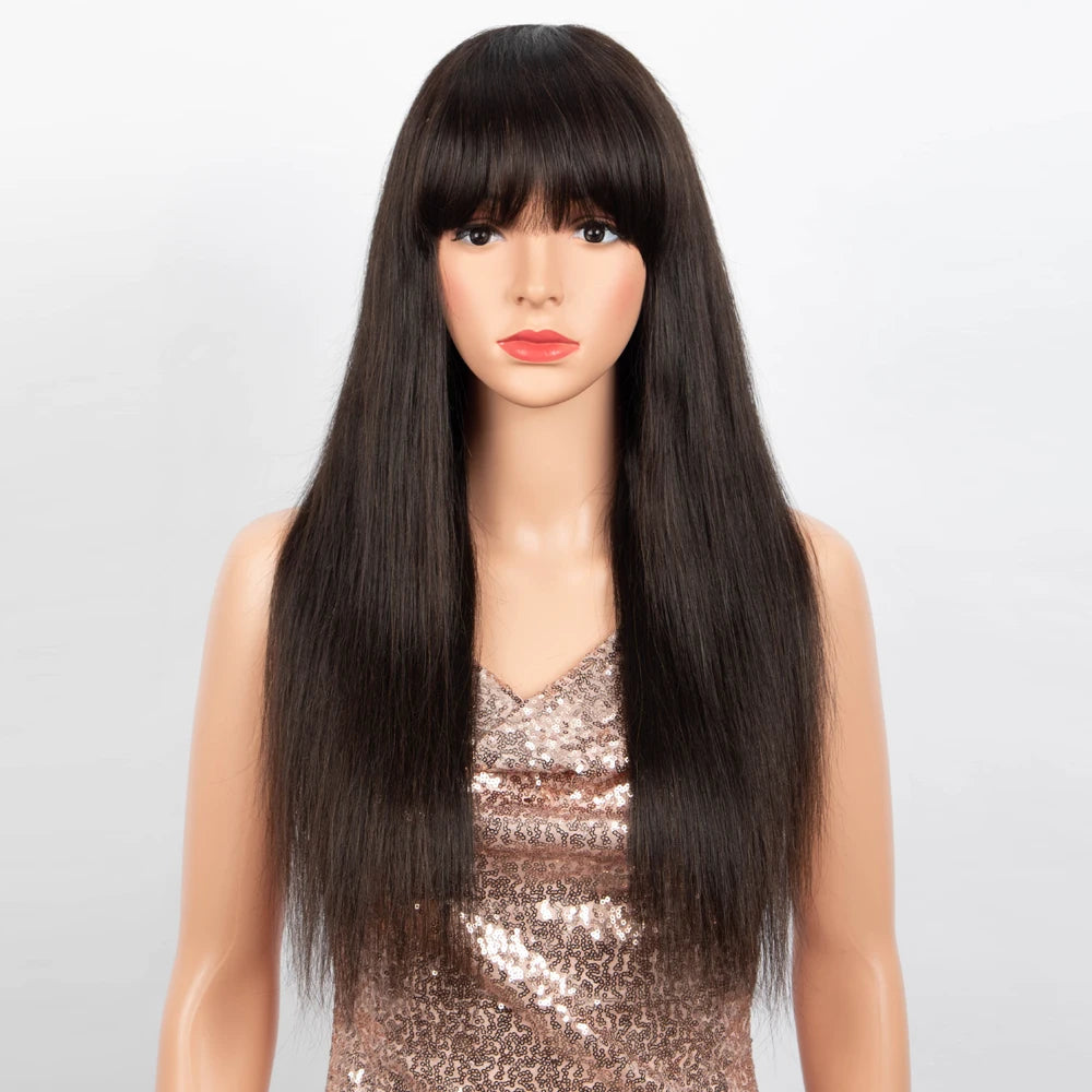Long Straight Remy Human Hair Wig With Bangs for Women
