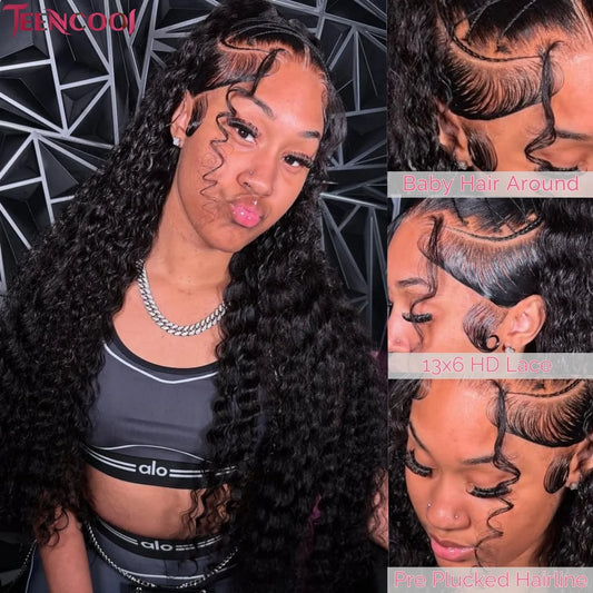 13x6 Deep Wave Lace Front Wig Human Hair for Women Deep Curly Wig Pre Plucked 13X6 HD Lace Frontal Wig Human Hair with Baby Hair