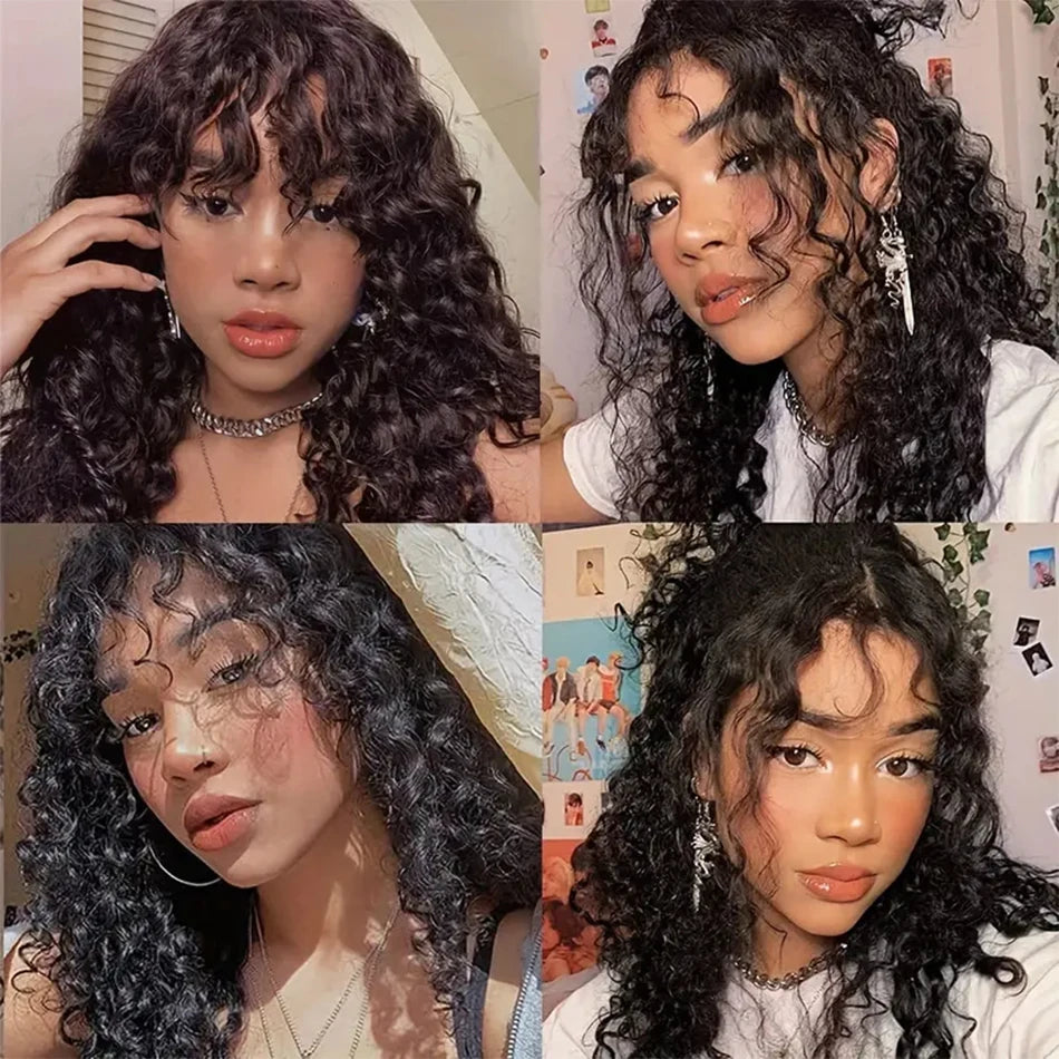 Glueless Water Wave Human Hair Wig With Bangs for Women