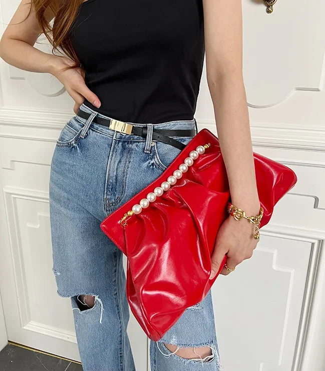 Elegant Beaded Pearl Chain Evening Clutch for Women