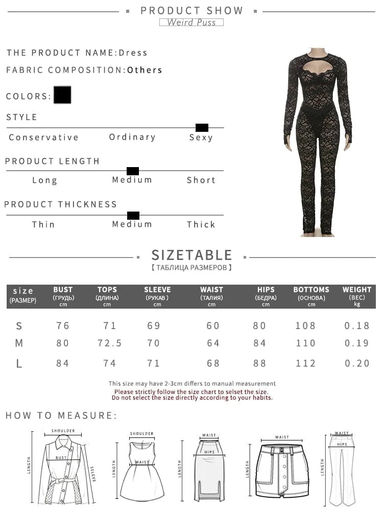 Weird Puss See Through 2 Piece Set Women Sexy  Hollow Jacquard Backless Bodysuit+Leggings Tight Activity Clubwear Skinny Outfits