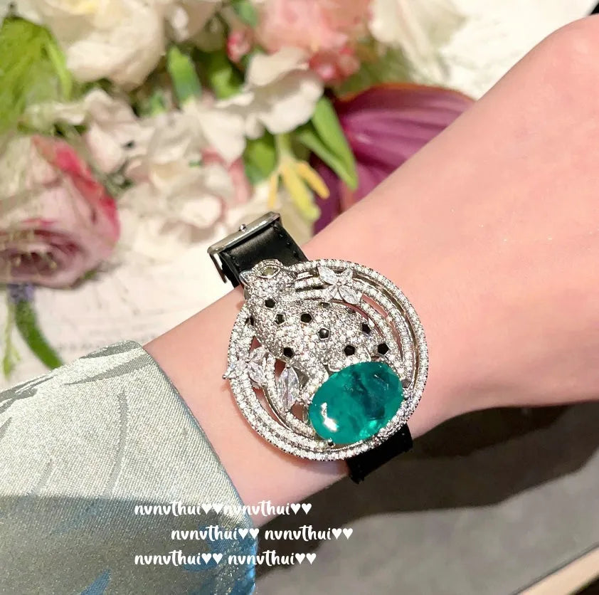 Vintage Leopard Ruby And Emerald Cuff Bracelet for Women