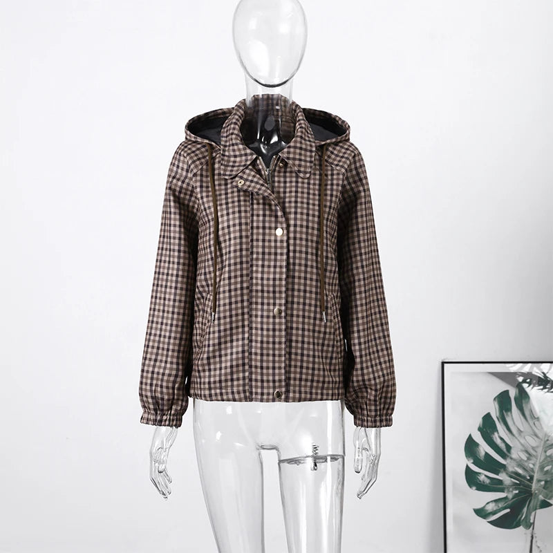 Long Sleeve Plaid Button-Up Shirt Jacket for Women