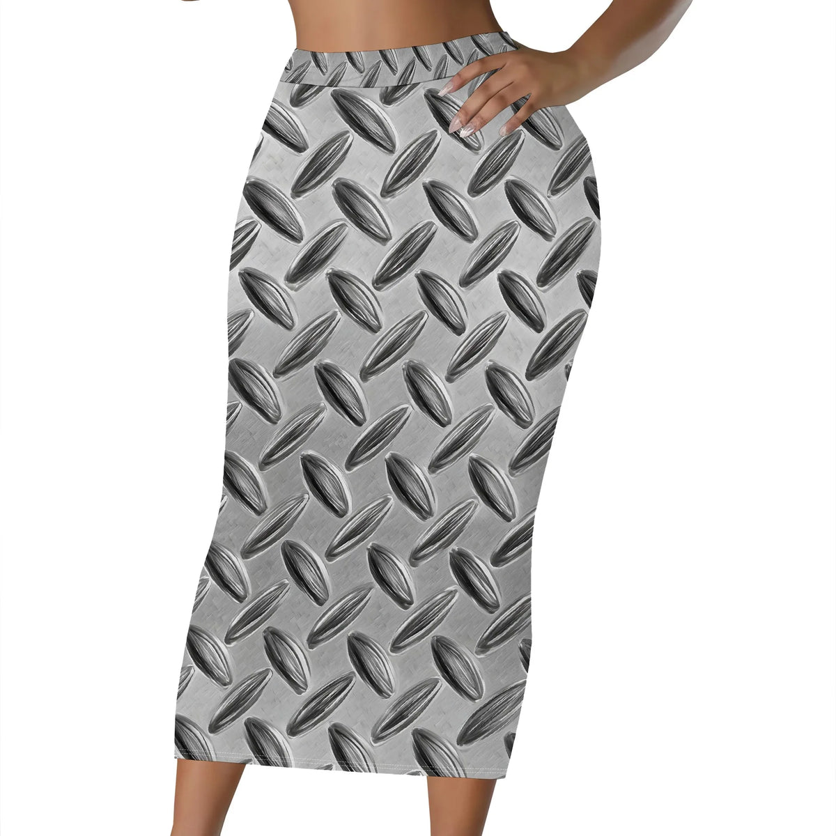 Black And White Abstract Print High Waist Midi Skirt for Women
