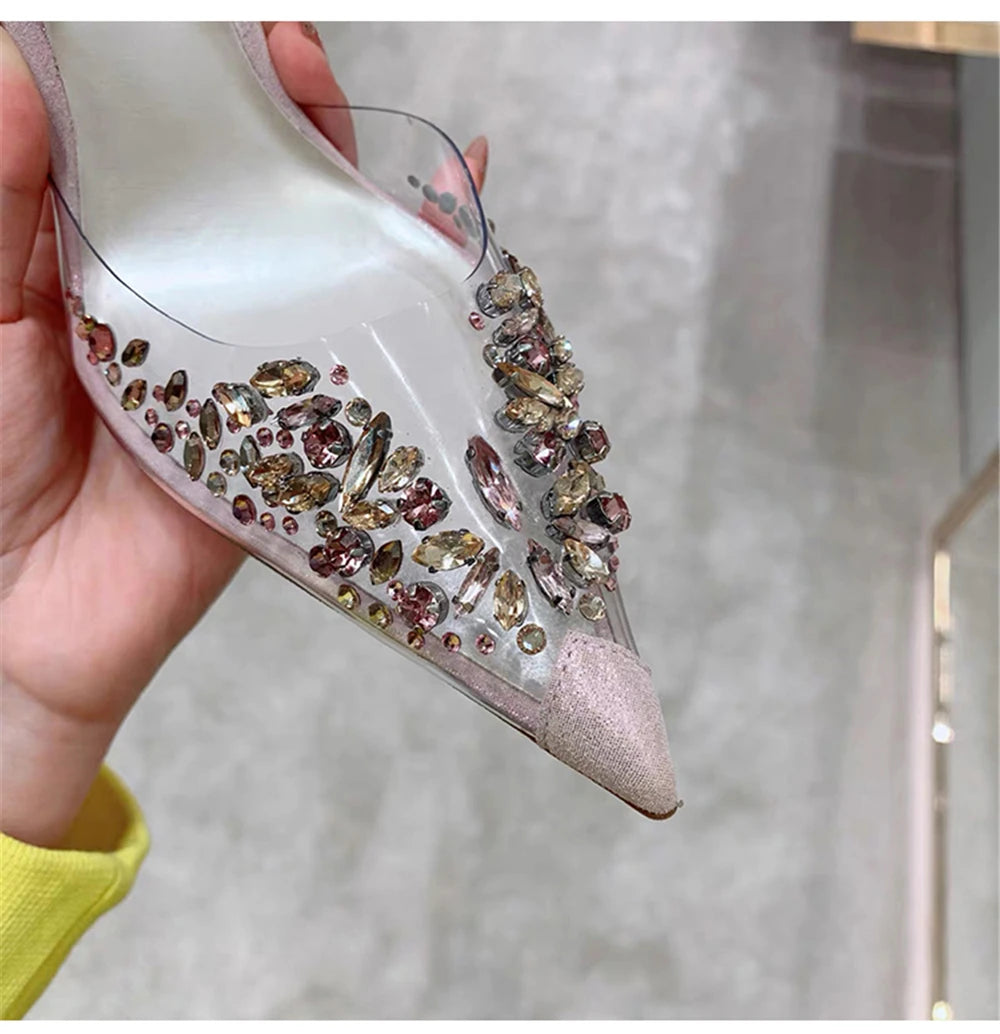 Rhinestone Pointed Toe Transparent Sandals for Women