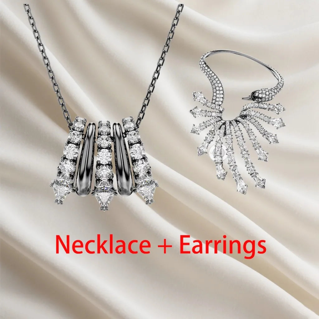 Sparkling Inlaid Pearl Pendant Jewelry Set for Women