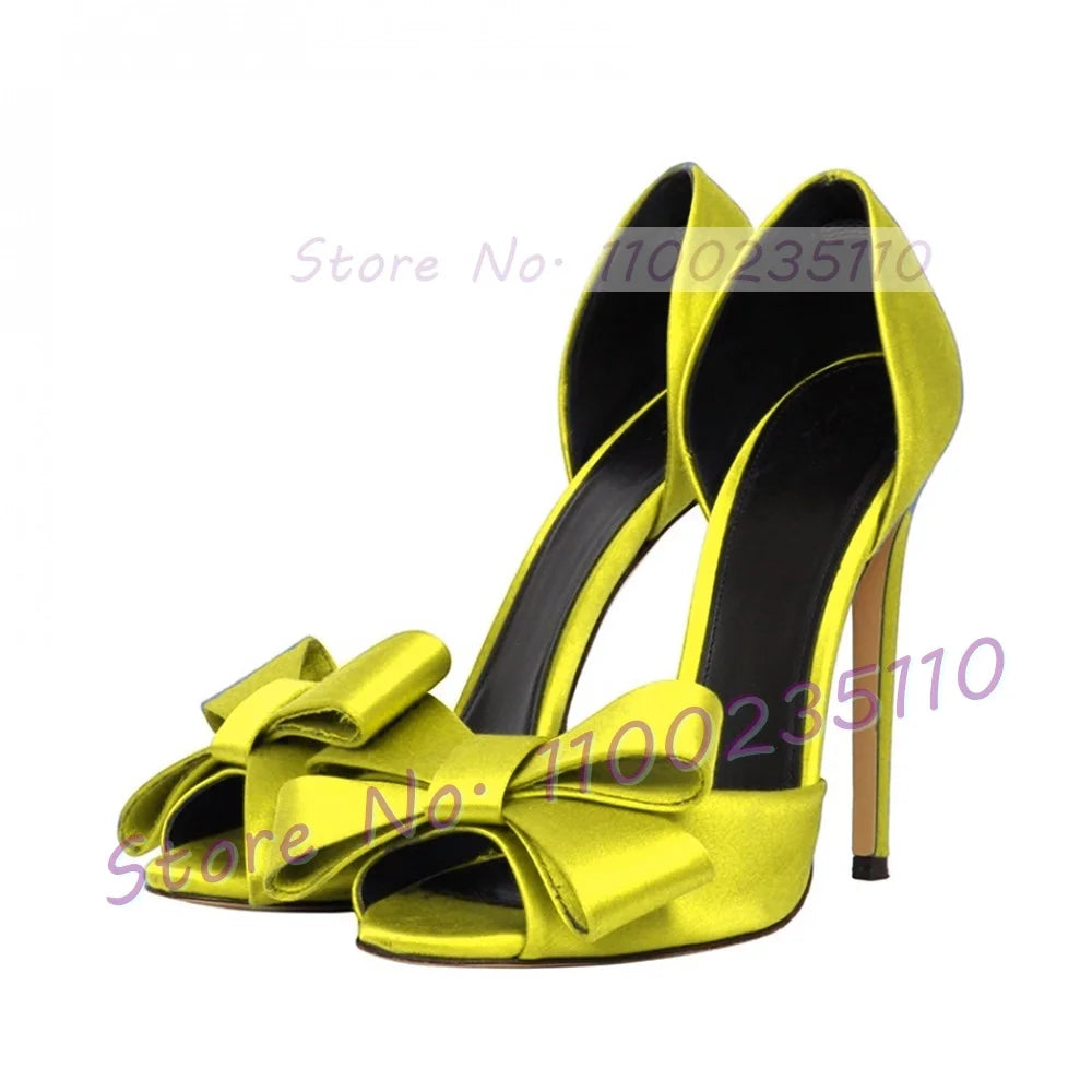 Elegant Rose Red Satin Bowknot Peep Toe Pumps for Women