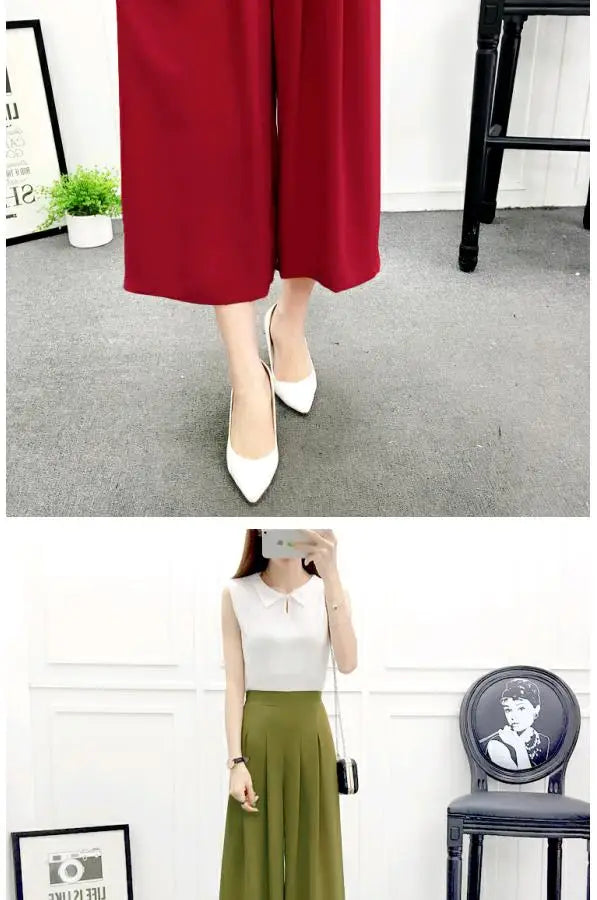 High Waist Pleated Wide Leg Cotton Linen Pants For Women