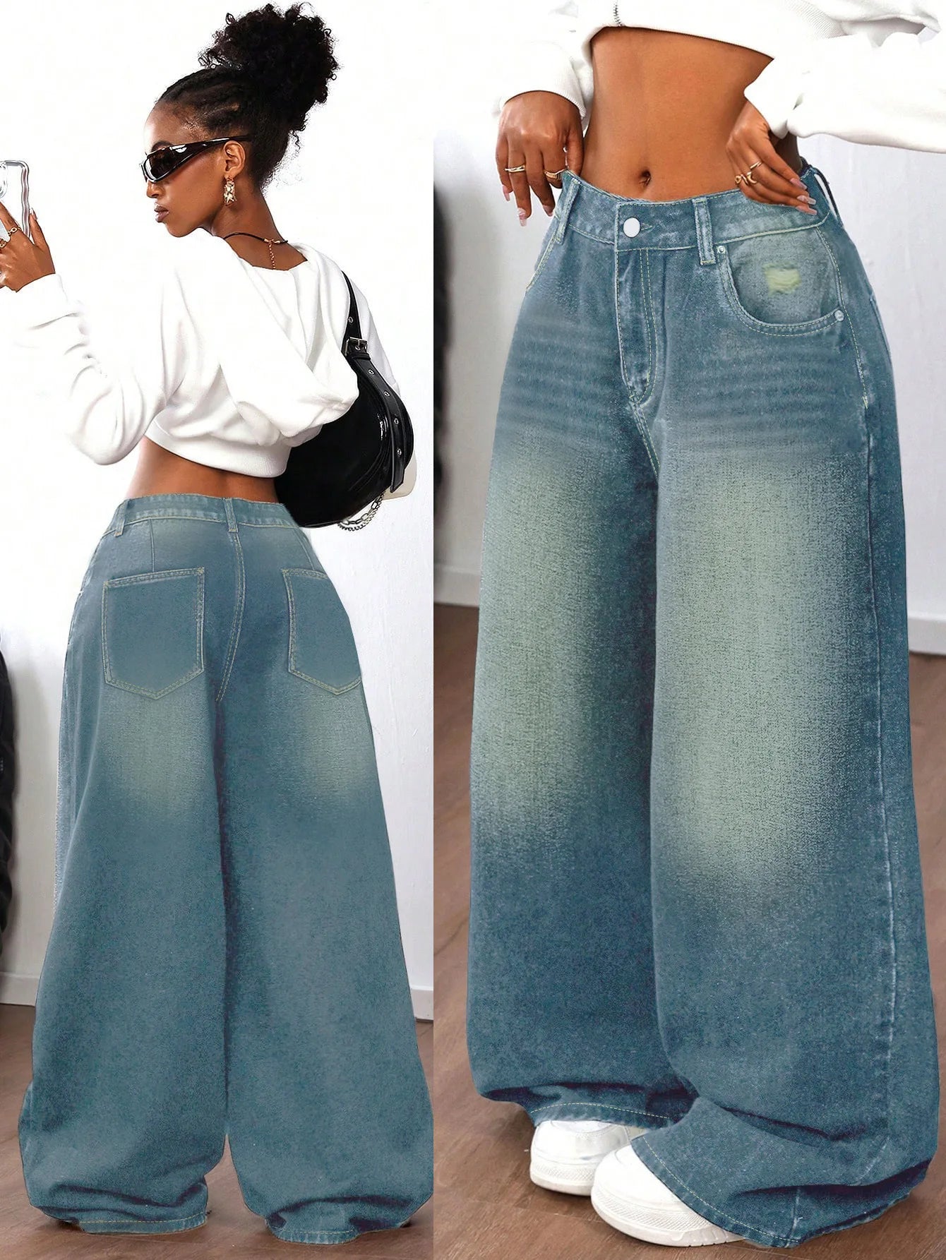 Retro Baggy Jeans Women Clothing Street Fashion Washed Distressed High Waisted Jeans Woman Casual Wide Leg Jeans Pants