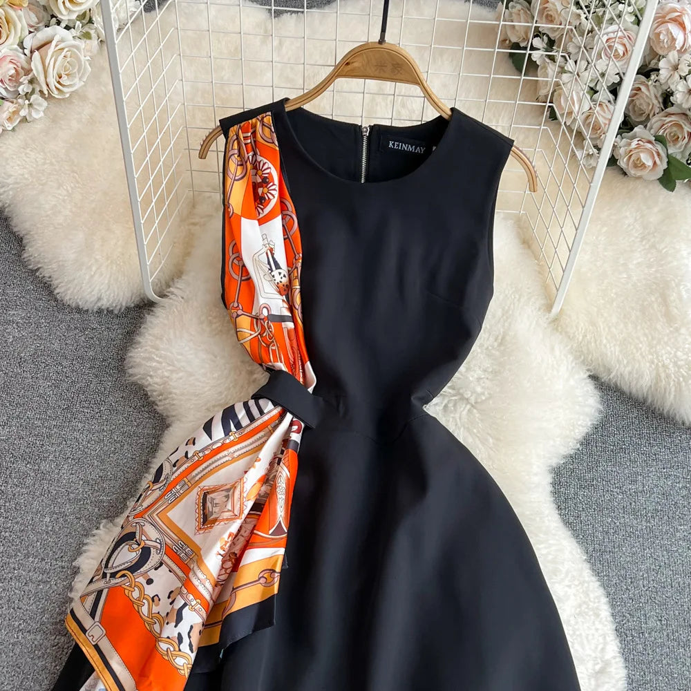 Vintage Sleeveless Round Neck Knee Length Dress for Women
