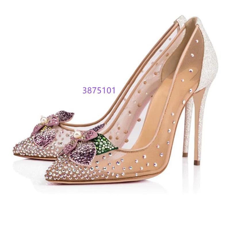 Crystal Mesh Bridal Pointy Pumps