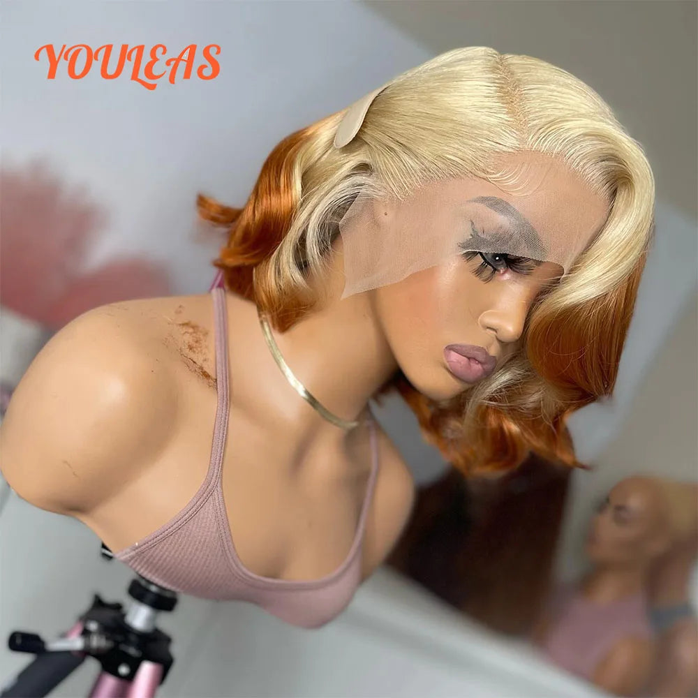 Ginger Orange 613 Blonde Colored Wig For Women 13x4 Transparent Lace Front Glueless Wig Human Hair Preplucked Ready To Wear
