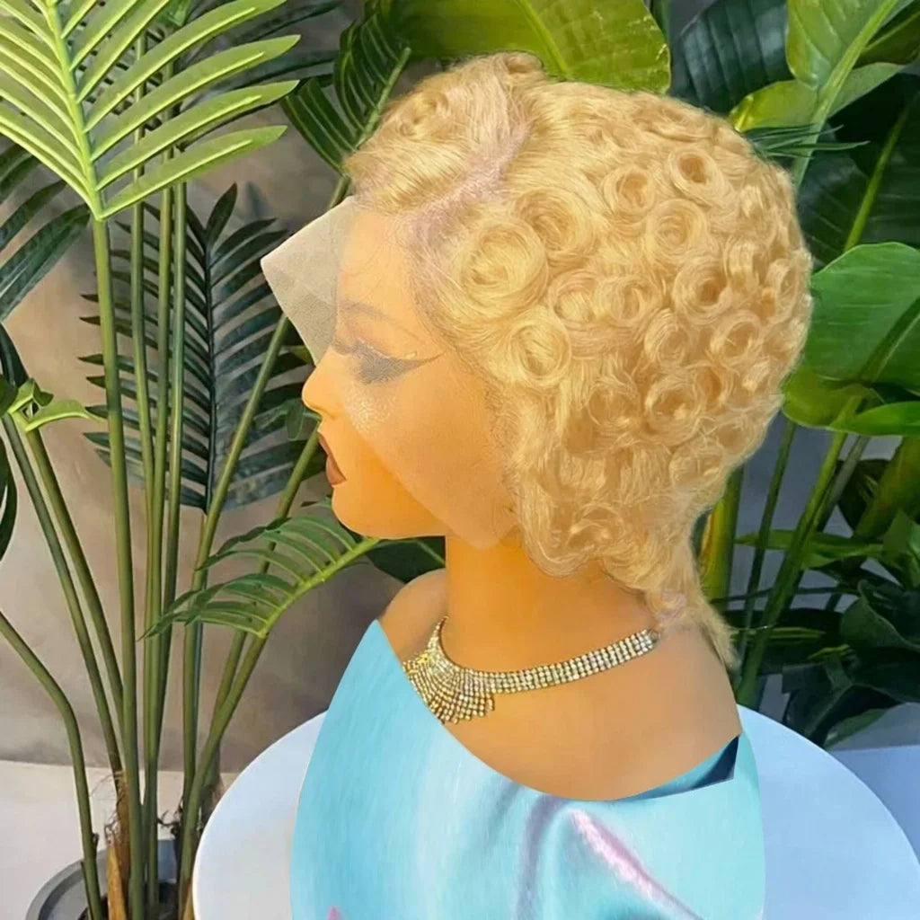 Curly Pixie Cut 13x4 Lace Front Short 6 Inch Layered Wig for Women