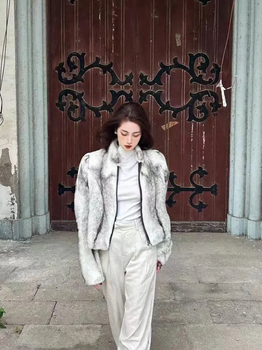 Faux Mink Fur Coat for Women,Short Jackets,O-Neck Overcoat,Female Clothes,High-Quality，England Style,Autumn,Winter,New