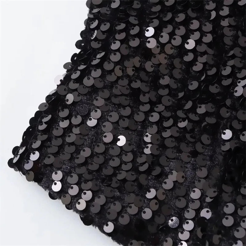 V Neck Single Breasted Sequin Sleeveless Waistcoat for Women