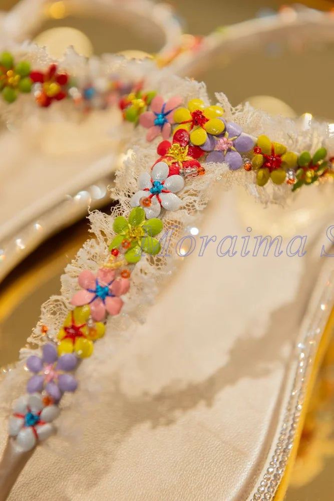 Chic Open Toe Floral Lace Trim Flat Sandals for Women