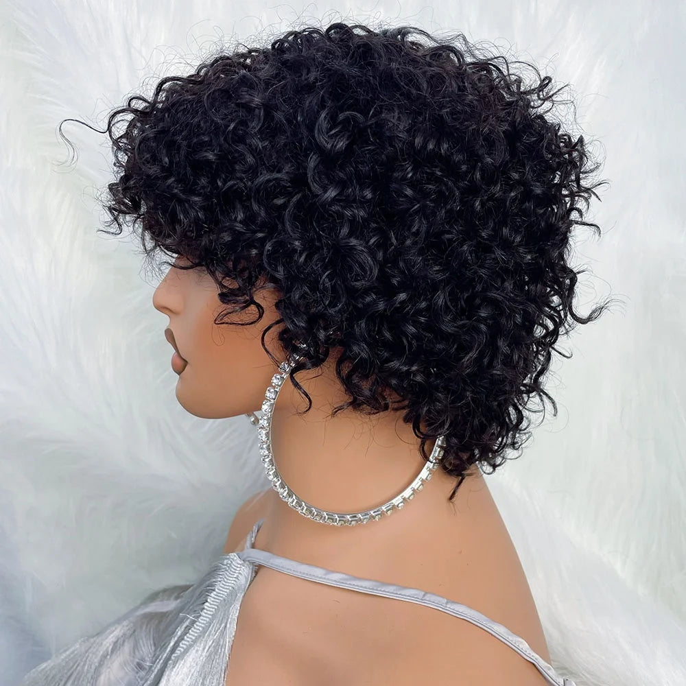 Short Curly Bob Human Hair Wig With Bangs for Women