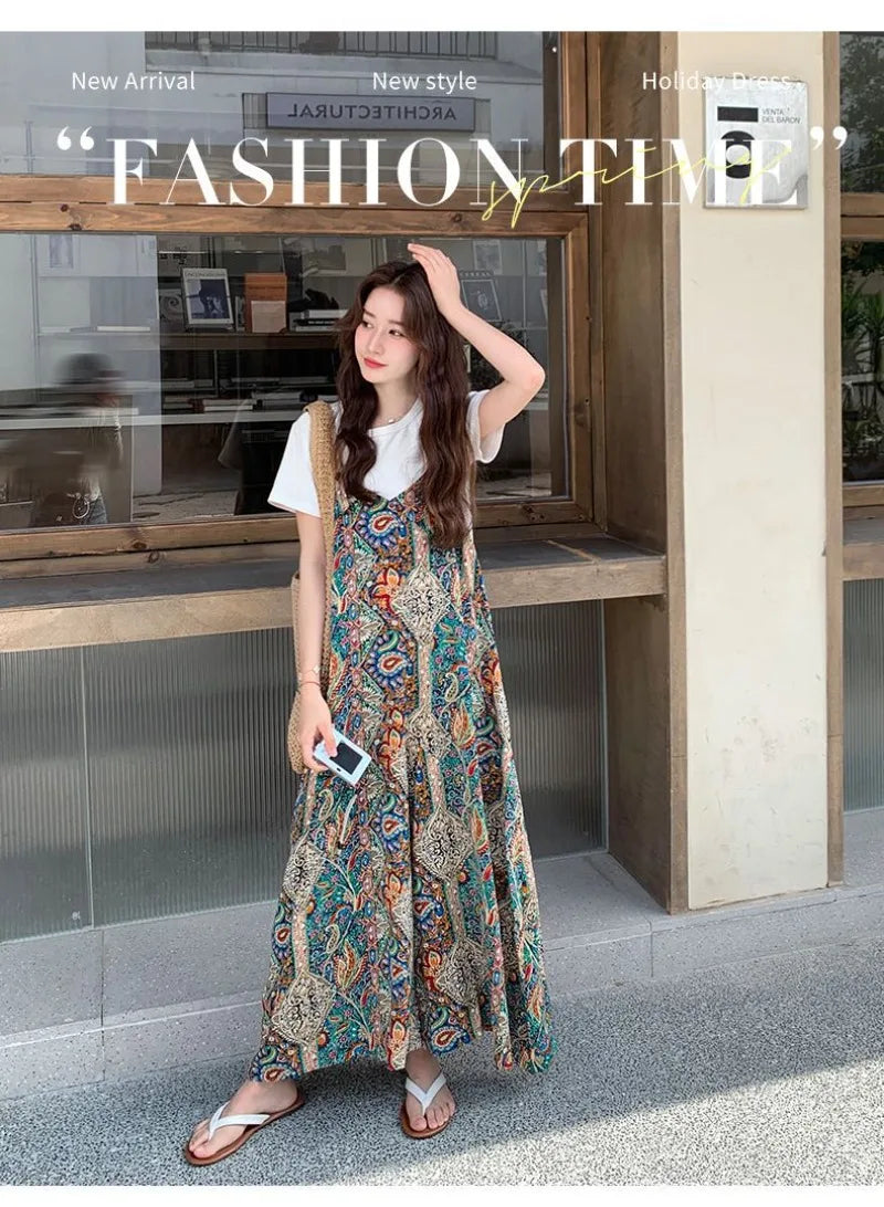 Vintage Bohemian Printed Wide Leg Casual Jumpsuit For Women