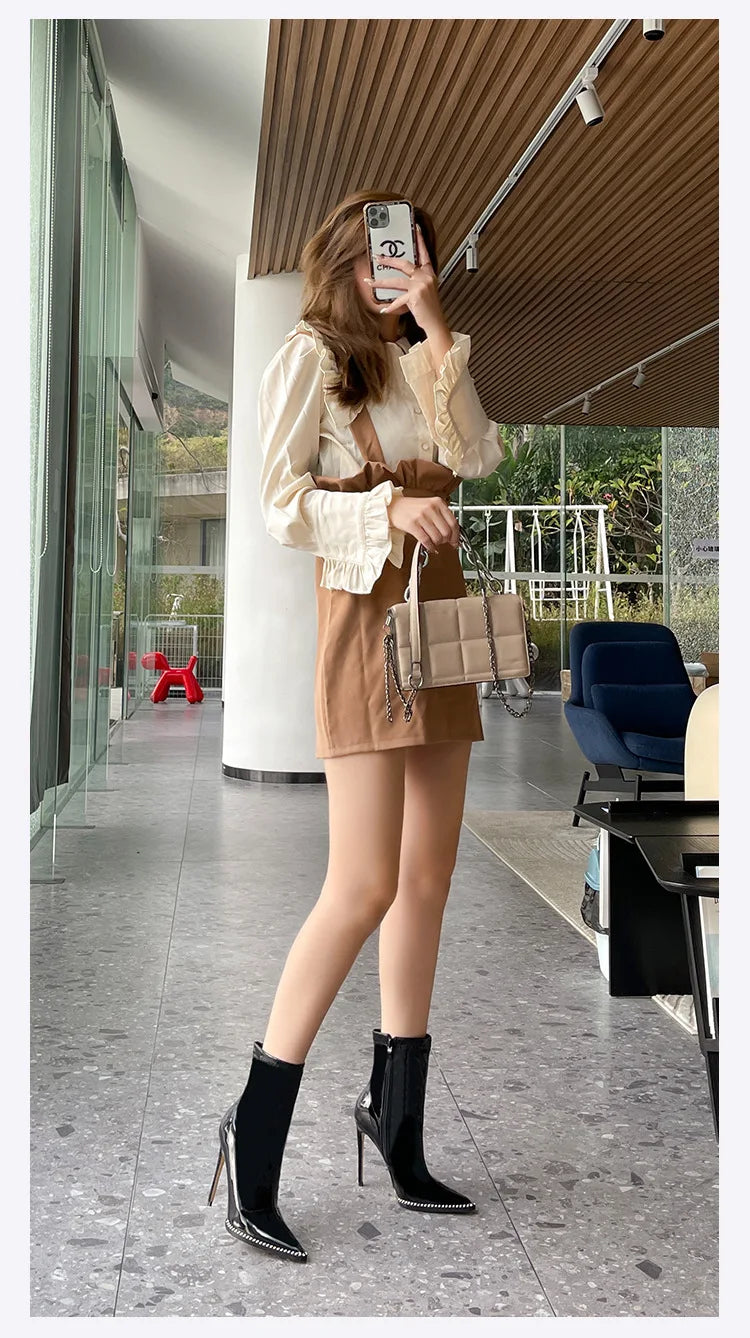 Elegant Rhinestone Bordered Side Zipper High Heel Ankle Boots for Women