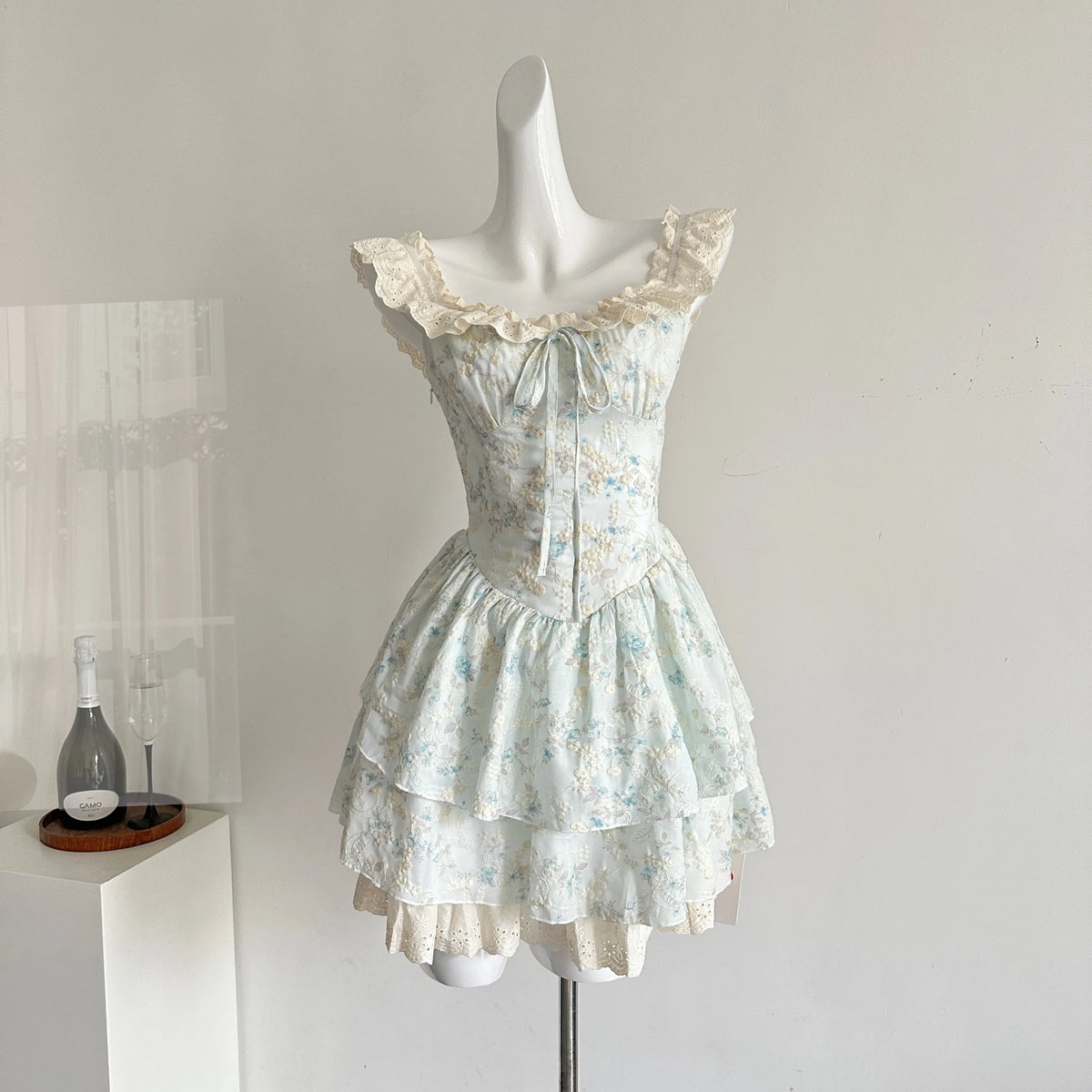 Floral Print Square Collar Mini Dress
