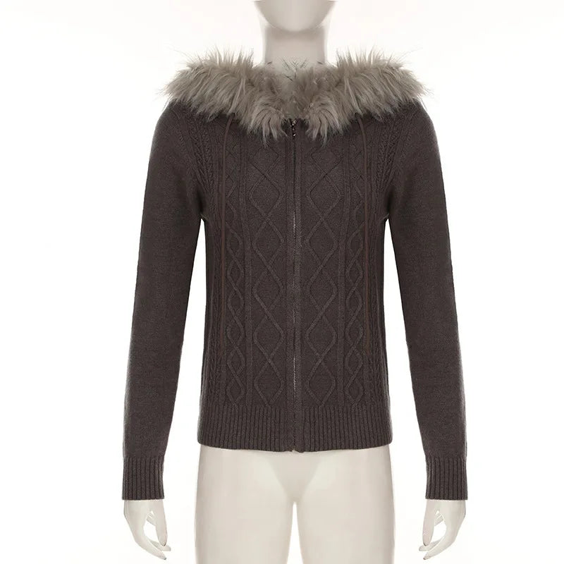 Spicy Girl Style, Furry Combination, Hoodie Zipper Sweater Cardigan, Women's Slimming And Shaping, Versatile Casual Coat