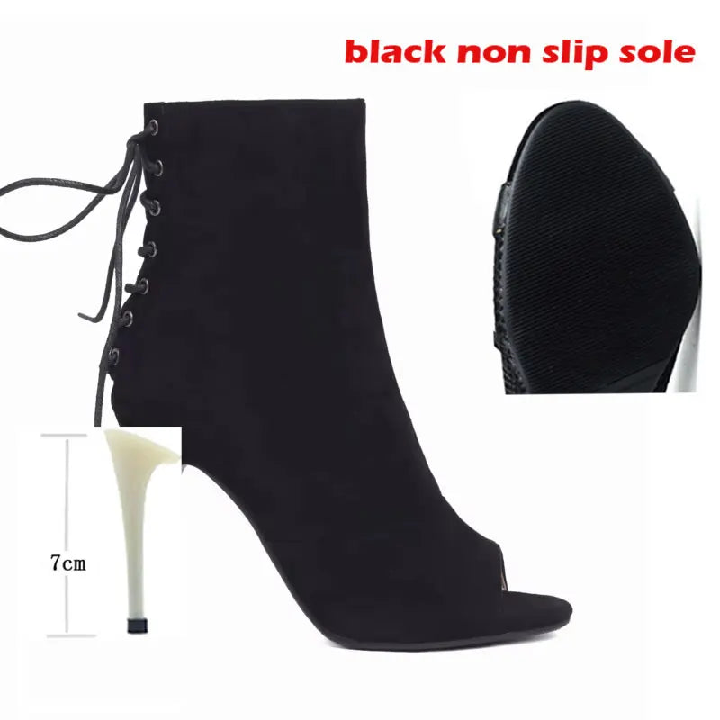 Suede Sole High Heel Ankle Dance Booties for Women