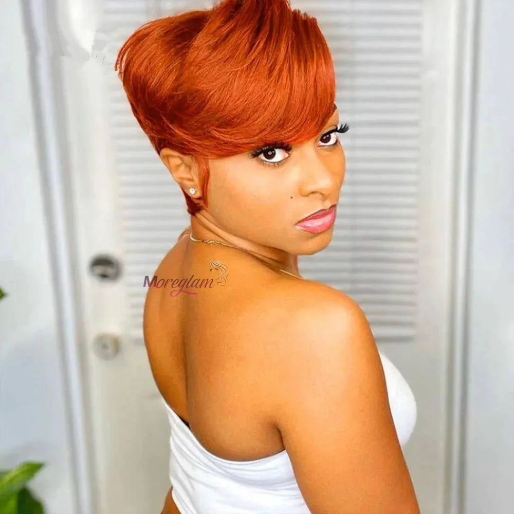 Ginger Orange Pixie Cut Human Hair Lace Wig for Women
