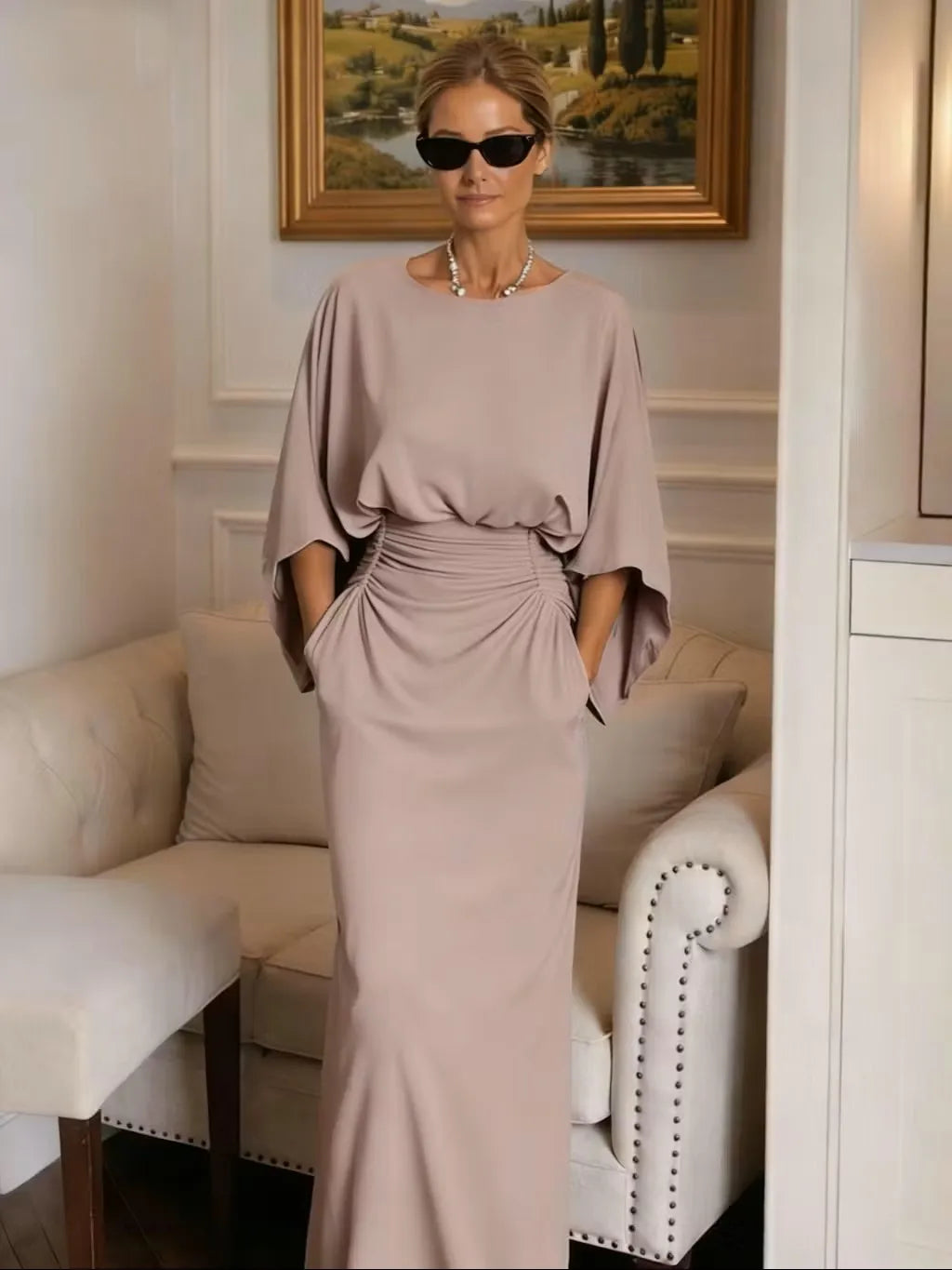 Satin Backless Ruched Evening Gown