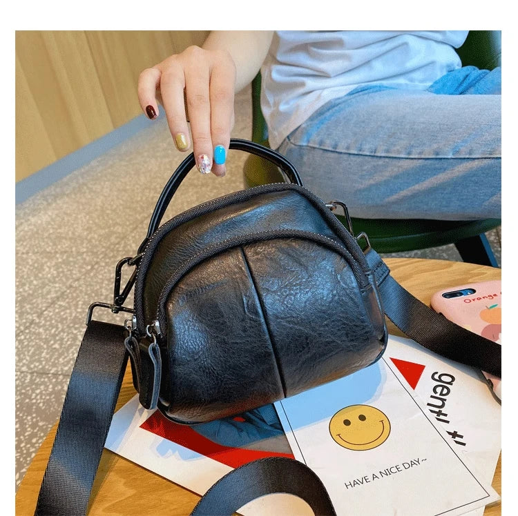 Compact PU Leather Shoulder Bag with Wide Straps for Women