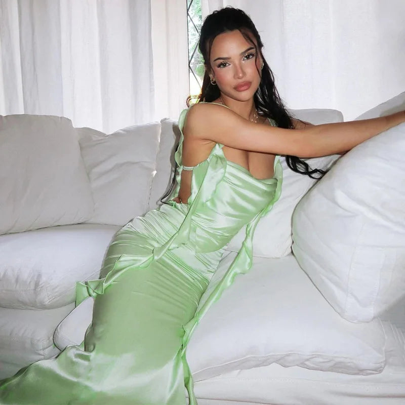 Cryptographic Fairycore Ribbon Sexy Backless Summer Maxi Dress Fashion Outfits Elegant Sleeveless Gown Party Club Split Dresses