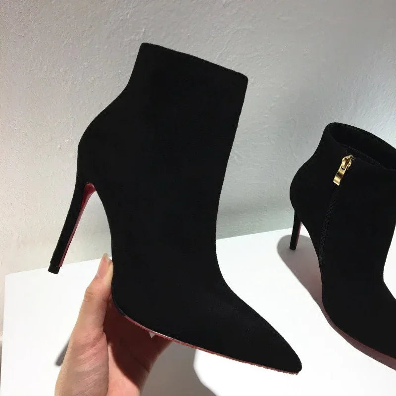 Pointed Toe Soft Leather Ankle Boots With Thin Heels for Women
