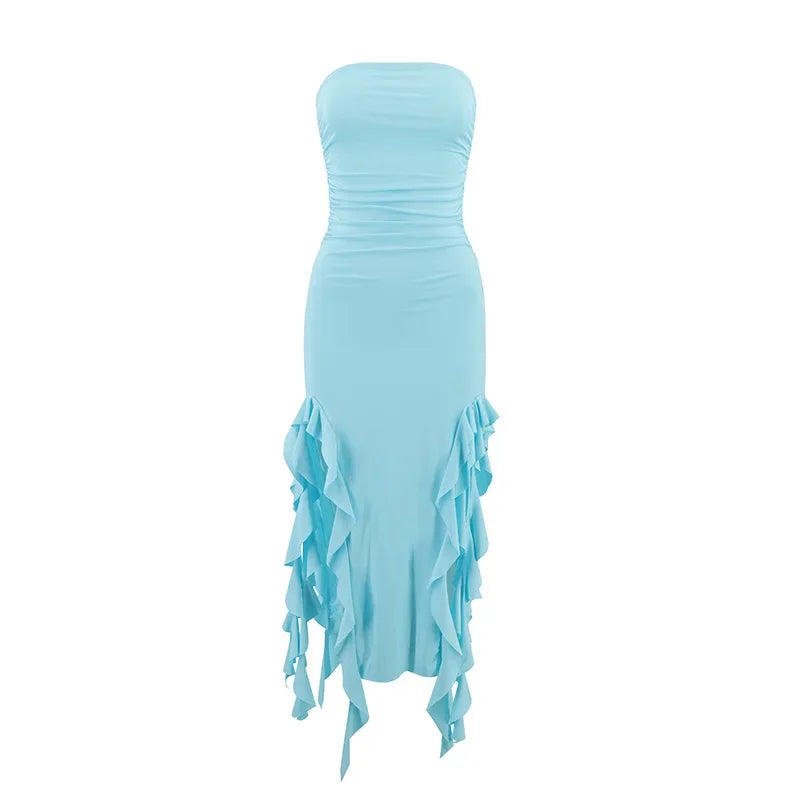 Short Dresses Womens Fashion New Sexy Spicy Girl Sleeveless Strapless Sweet Split Asymmetric Casual Party Long Dress 2025 Summer