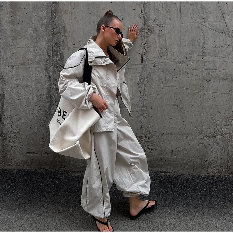 Elegant Loose Zip Up Casual Two Piece Set for Women