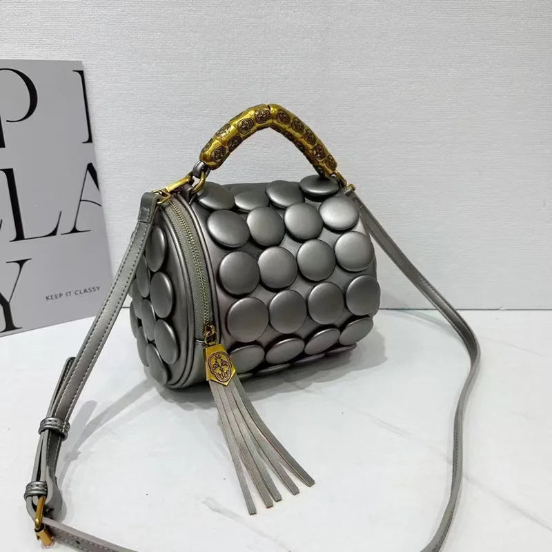 Retro Button Leather Bucket Shoulder Bag