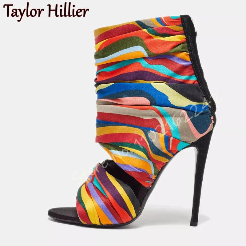 Camouflage Open Toe Stiletto Ankle Boots for Women