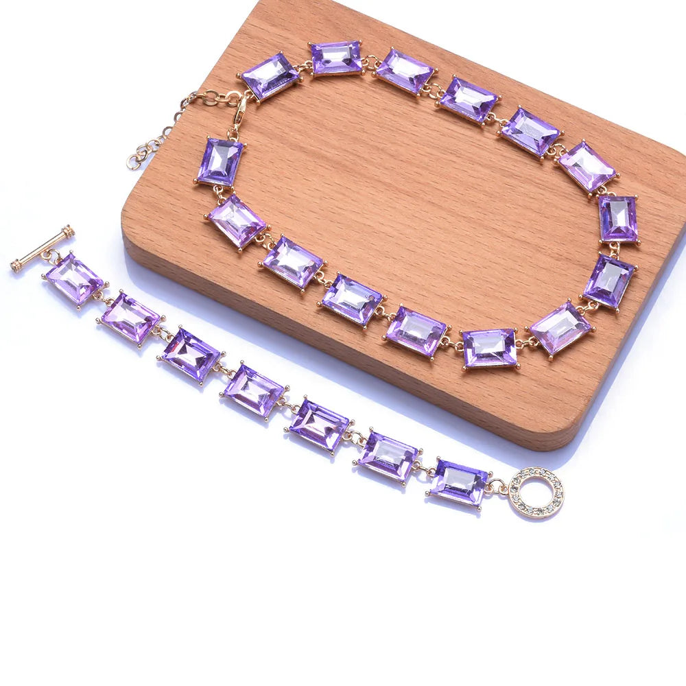 Multicolor Square Crystal Charm Bracelet for Women