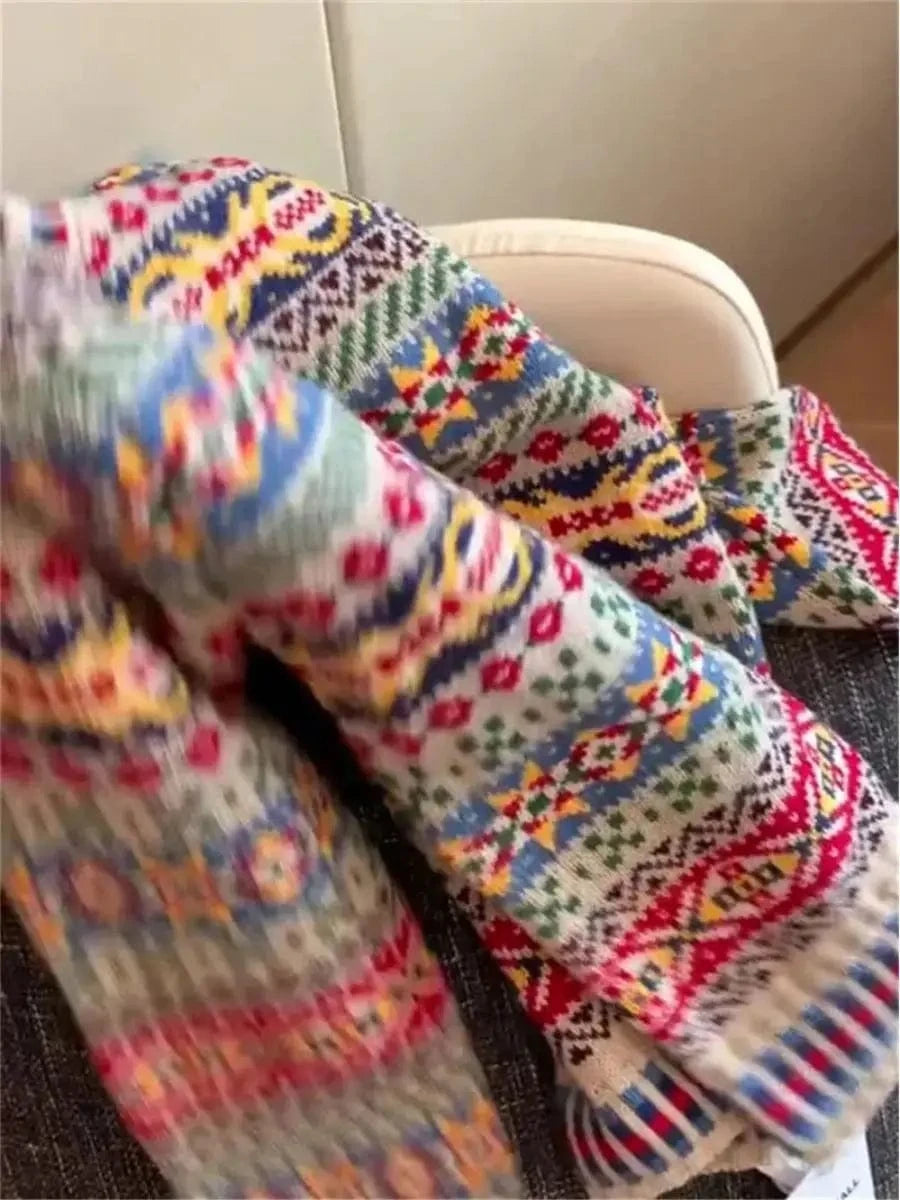 Korean ethnic style colorful floral sweater women's autumn and winter new knitted cardigan paired with casual top cardigan