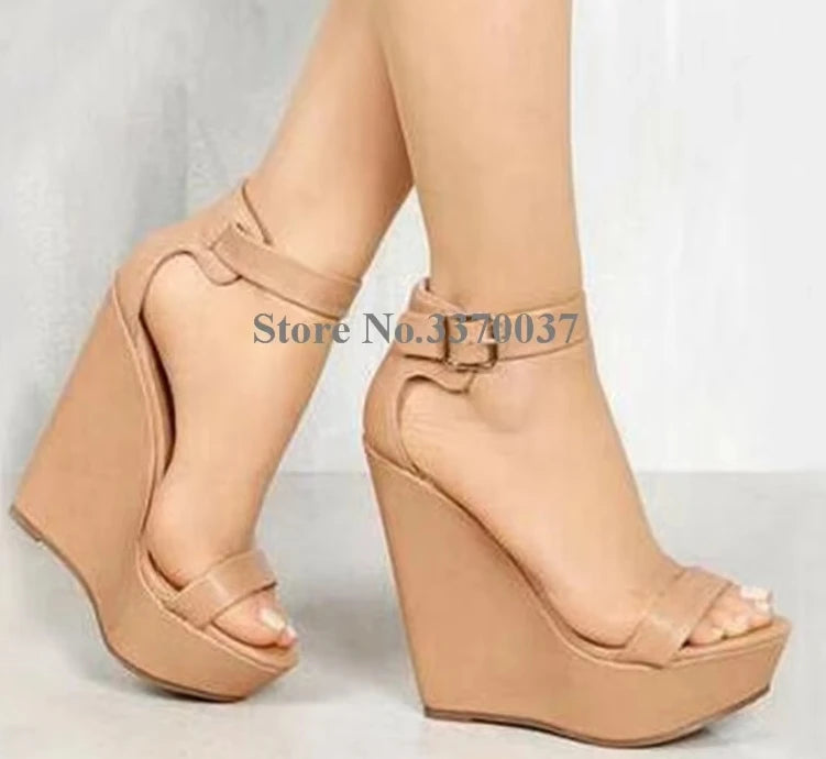 High Leather Platform Wedge Sandals