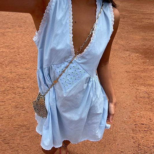 Boho Lace Trim A-Line Mini Dress