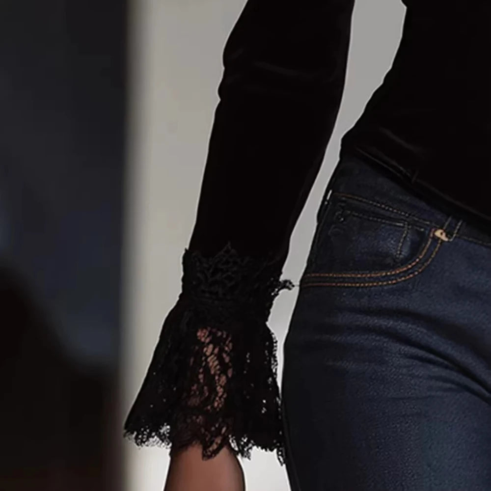 Elegant Vintage Square Collar Lace Blouse for Women