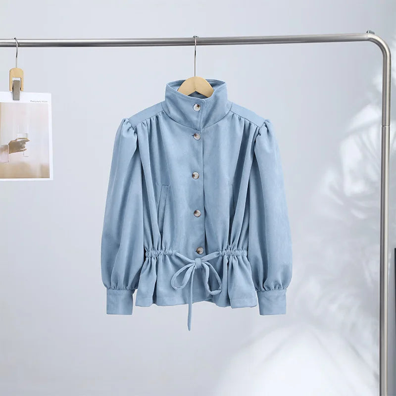 Lightweight Faux Suede Stand Collar Jacket for Women