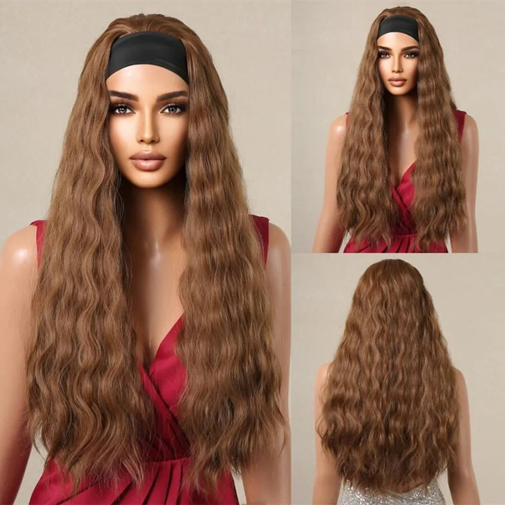 Long Red Body Wave Headband Synthetic Wig for Women