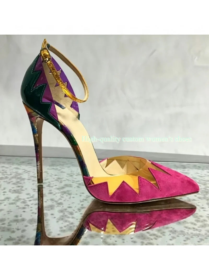 Rainbow Velvet Pointed Toe Stiletto Sandals For Women