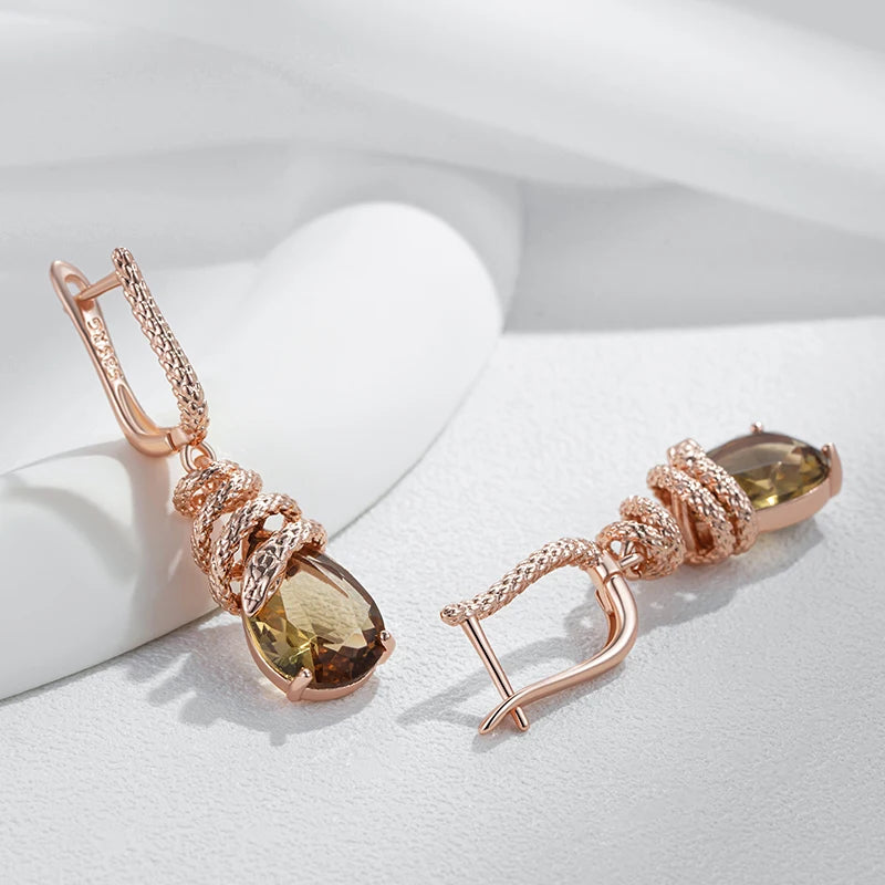 Brown Cubic Zirconia Snake Drop Earrings