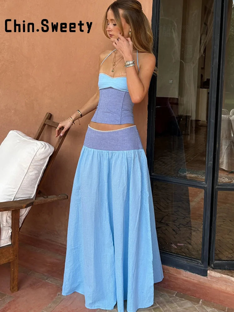 Elegant Backless Sleeveless Two Piece Set For Women