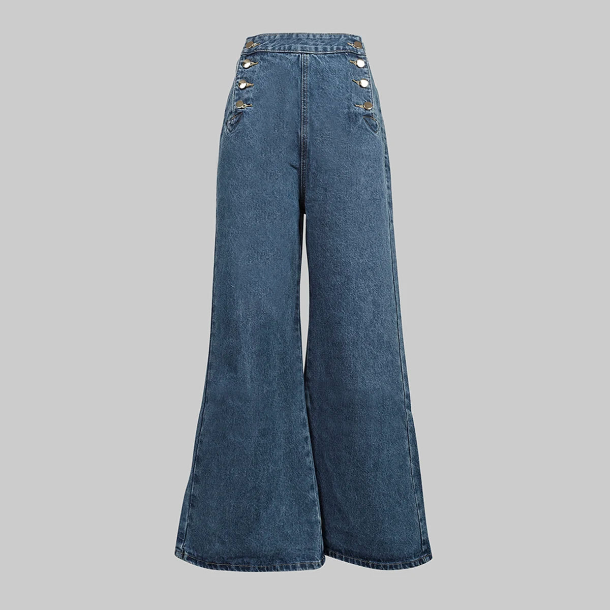 Women's High Waisted Flare Jeans Fashion Loose Buttoned Denim Wide Leg Pants Casual Daily Office Trousers Bottoms