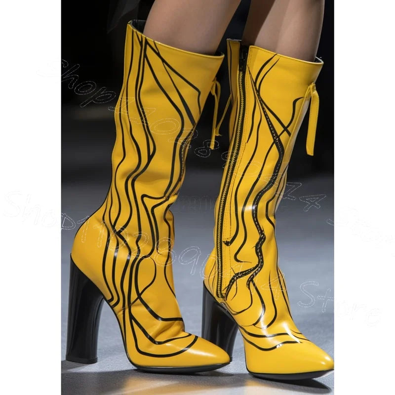 Thin High Heeled Striped Pointed Toe Boots For Women