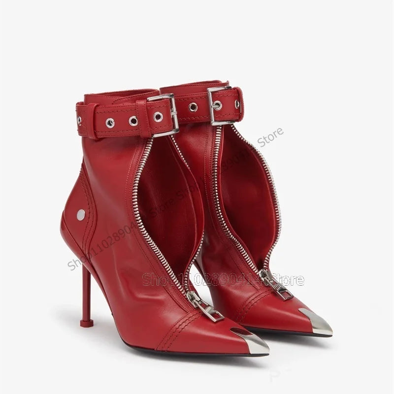 Red Pointed Toe Ankle Boots