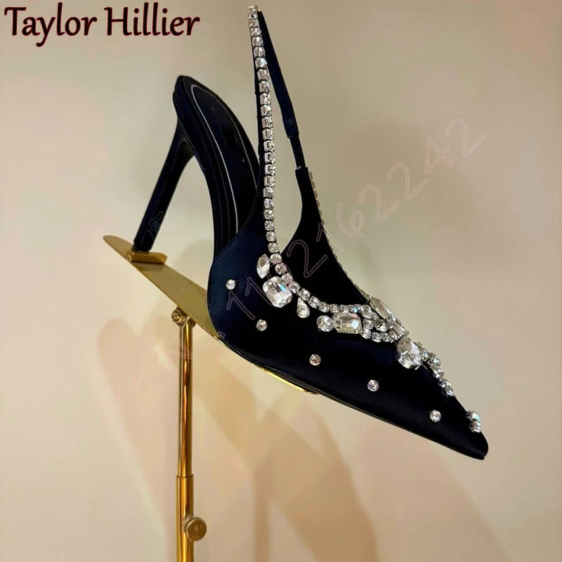 Elegant Rhinestone Satin Stiletto Dress Pumps for Women